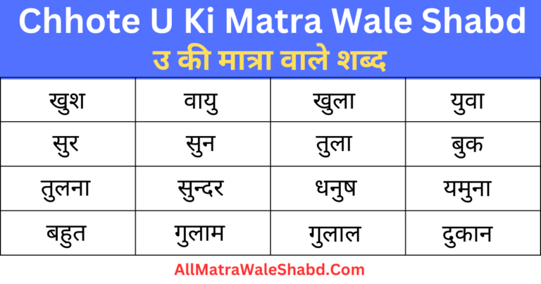 600+ U ki matra wale shabd | उ की मात्रा वाले शब्द और वाक्य